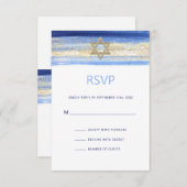 モダンな水彩画の青い金ゴールドの星のバー(ユダヤ教の)バル・ミツバー 出欠カード (正面/裏面)