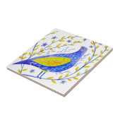 モダンな水彩画の青と黄色の鳥の芸術 タイル (側面)