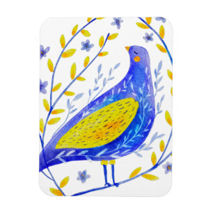 モダンな水彩画の青と黄色の鳥の芸術 マグネット
