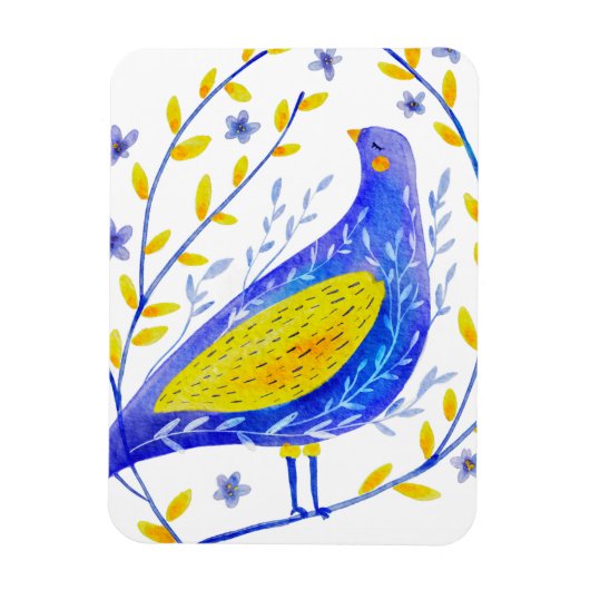 モダンな水彩画の青と黄色の鳥の芸術 マグネット (縦)