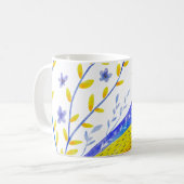 モダンな水彩画の青と黄色の鳥アート コーヒーマグカップ (正面左)