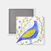 モダンな水彩画の青と黄色の鳥アート マグネット (正面/裏面)