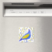 モダンな水彩画の青と黄色の鳥アート マグネット (インサイチュ (食洗機))
