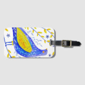 モダンな水彩画の青と黄色の鳥アート ラゲッジタグ (正面横)