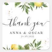 モダンな水彩画の黄色のレモンと葉 スクエアシール (正面)