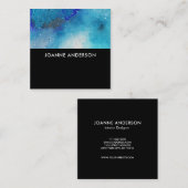 モダンな水彩画の黒の青いティール（緑がかった色）の（ばちゃばちゃ）跳ねる スクエア名刺 (正面/裏面)
