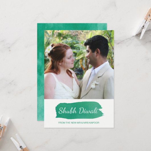 モダンな水彩画のDiwaliの写真の挨拶状 カード (正面/裏面インサイチュ)