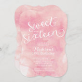 モダンな水彩画のSweet sixteenの誕生会 招待状 (正面/裏面)