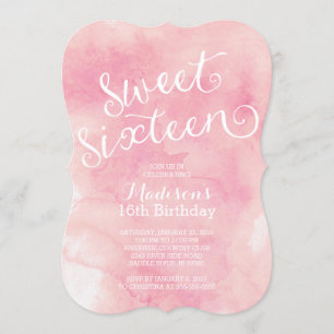 モダンな水彩画のSweet sixteenの誕生会 招待状
