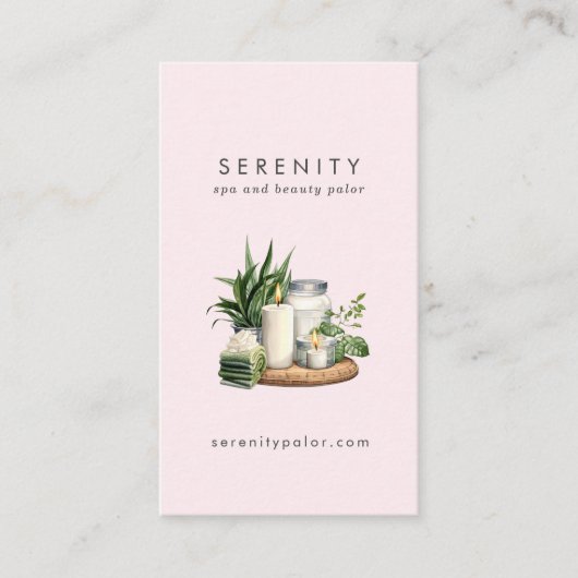 モダンな水彩画イラストのバラ色QRコードスパ 名刺 (正面)