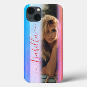 モダンな水彩画スタイルのオリジナルフォト＋カスタムネーム iPhone 13ケース
