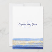 モダンな水彩画青い海軍金ゴールドの結婚 招待状 (裏面)