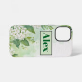 モダンな水彩画風の緑の花 + 名前入り iPhoneケース (裏面横)