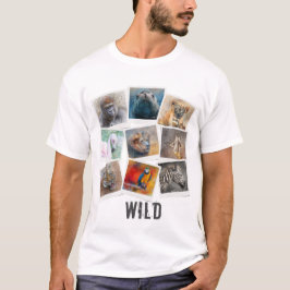 モダンな水彩画風の野生動物フォトフレームコラージュ Tシャツ