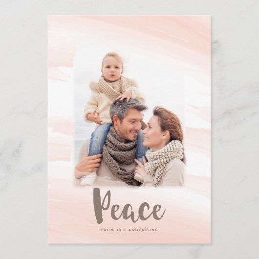 モダンな水彩画風のPEACE フォトカード| ブラッシュ シーズンカード (正面)