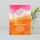 モダンな水彩画 ホットピンク オレンジのブライダルシャワー 箔招待状 (立ち正面)