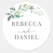 モダンな水彩画 ユーカリの葉 グリーン ラウンドシール (正面)