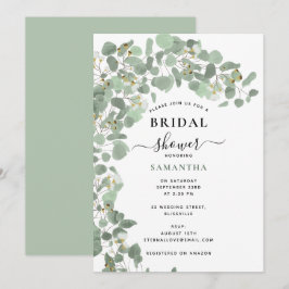 モダンな水彩画 ユーカリの葉 ブライダルシャワー 招待状