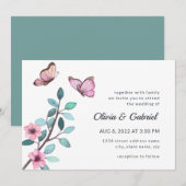 モダンな水彩画。ロマンチックなガーデンウェディング 招待状 (正面/裏面)