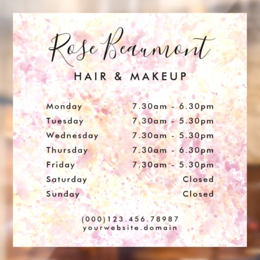 モダンな水彩画 - 営業時間 窓用ステッカー ウィンドウサイン (シート2)