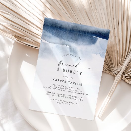 モダンな水彩画 | 青い朝食とバブル ブライズシャワー 招待状