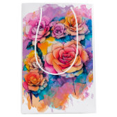 モダンな水彩絵の具のしぶきブーケ ミディアムペーパーバッグ (正面)