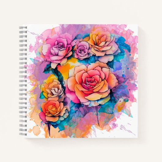 モダンな水彩絵の具のダブスの花束 ノートブック (正面)