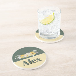 モダンな水彩花と緑の背景 コースター