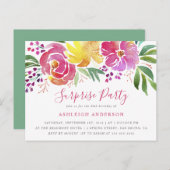 モダンな水彩花のサプライズパーティー招待状 インビテーションポストカード (正面/裏面)