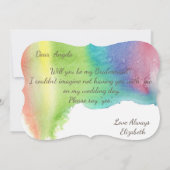 モダンな水彩花のスプラッシュ ブライドズメイド カード (裏面)