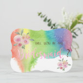 モダンな水彩花のスプラッシュ ブライドズメイド カード (スタンド正面)