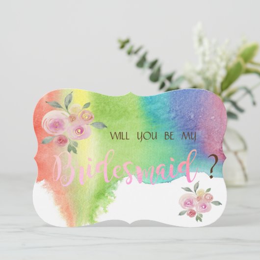 モダンな水彩花のスプラッシュ ブライドメイド カード (スタンド正面)