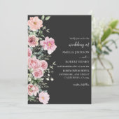 モダンな水彩花のブラックとゴールドのウェディング 招待状 (スタンド正面)