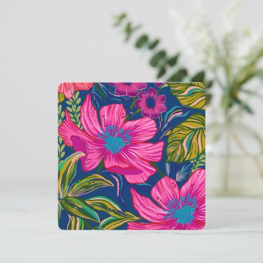 モダンな水彩花のホットピンクのブライズシャワー サンキューカード (スタンド正面)