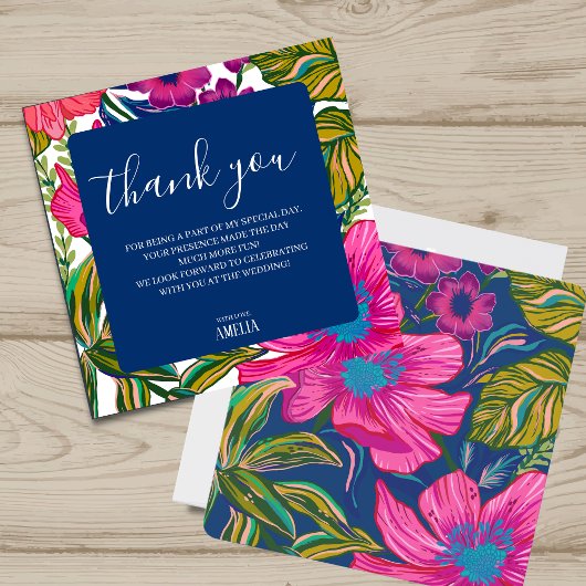 モダンな水彩花のホットピンクのブライズシャワー サンキューカード