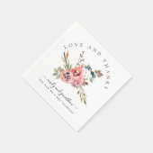 モダンな水彩花のThank Youカード 名前 ウェディング スタンダードカクテルナプキン (角)