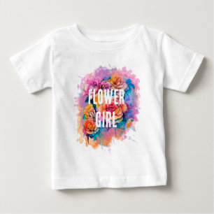 モダンな水彩花束のフラワーガール ベビーTシャツ