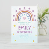 モダンな水彩虹ハートの誕生日 招待状 (スタンド正面)