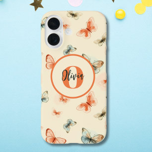 モダンな水彩蝶々のモノグラム iPhone 16ケース
