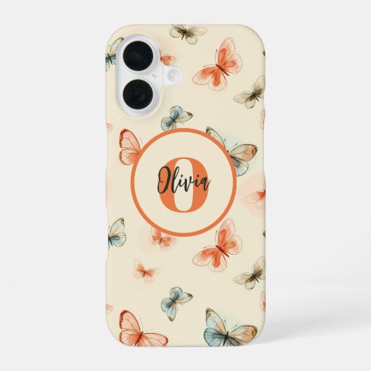 モダンな水彩蝶々のモノグラム iPhone 16ケース (裏面)