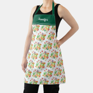 モダンな水彩野菜のパターンのオーダーメイド エプロン