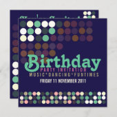 モダンな水玉模様の誕生日パーティー招待状 招待状 (正面/裏面)
