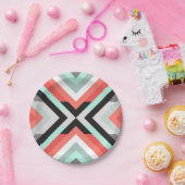 モダンな水珊瑚の幾何学的な色のブロックデザイン ペーパープレート (パーティー)