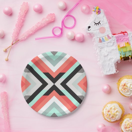 モダンな水珊瑚の幾何学的な色のブロックデザイン ペーパープレート (パーティー)