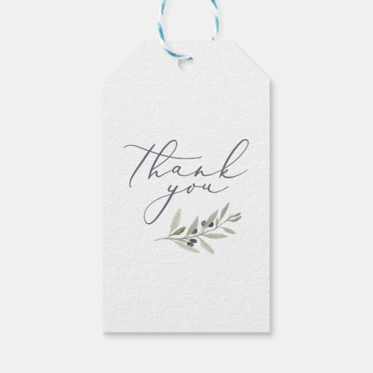 モダンな水色のオリーブの枝の葉の結婚式のファブ ギフトタグ (裏面)