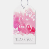 モダンな水色ピンクの花の結婚式ありがとう ギフトタグ (裏面)
