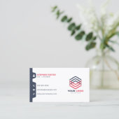 モダンな法人向け ネイビーブルーと赤のカスタムロゴ 名刺 (スタンド正面)