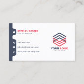 モダンな法人向け ネイビーブルーと赤のカスタムロゴ 名刺 (正面)