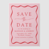 モダンな波状の赤いフレームの結婚式Save the Date ベラム紙招待状 (正面)