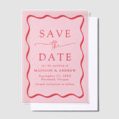 モダンな波状の赤いフレームの結婚式Save the Date ベラム紙招待状 (オフセット)